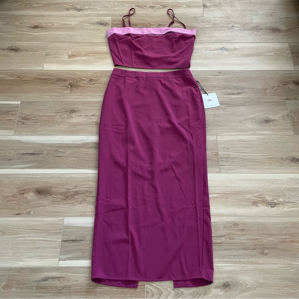 YLLW the Label Henrie Crop Top Skirt Set Magenta L